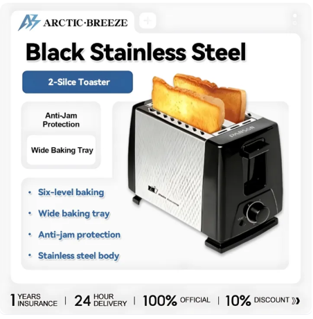 58% OFF ArcticBreeze Wide Slot 2 Slice Stainless Steel Electric Toaster Kitchen Bread Toaster Breakfast Machine Bagel Defrost Cancel Function Removable Tray