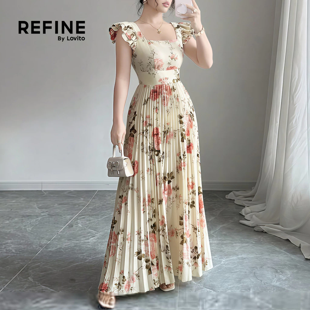 30% OFF (Refine by Lovito) Women Casual Dress Pleated Spring/summer Dress LR32E042
