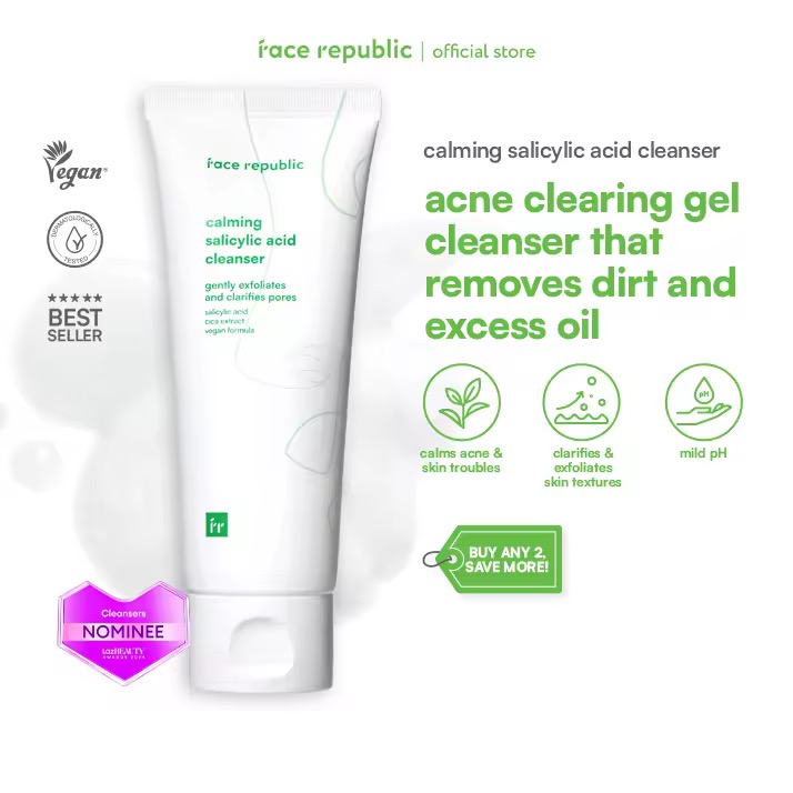 P214 OFF Face Republic Calming Salicylic Acid Cleanser 100mL [Oily, Sensitive Skin, Pimple / BHA, CICA] Vegan | Clean Kbeauty Skincare