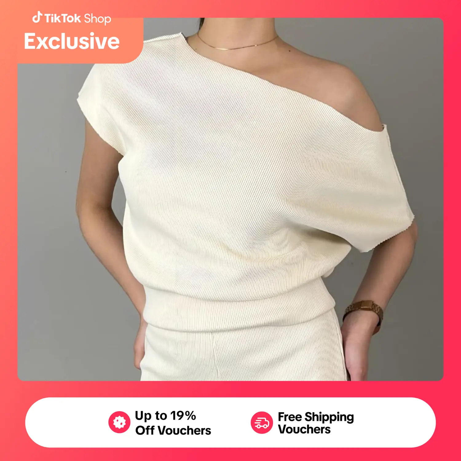 21% OFF QUEENCM Bobby Assymetrical Top - Basic Knitted Fabric Womenswear Elegant Casual Shirt Top