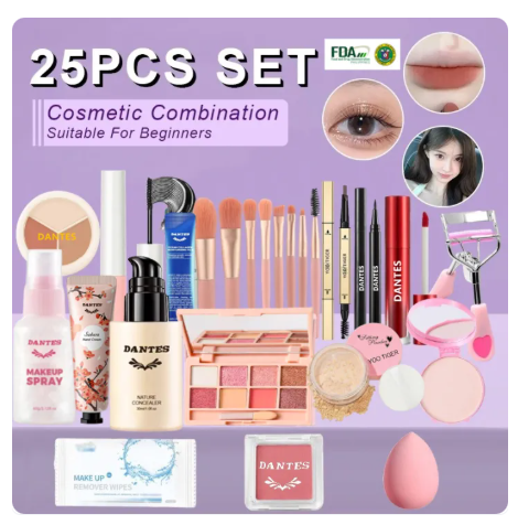 66% OFF 25Pcs Makeup Set Cosmetic Kit Liquid Foundation+Set Up Spray+Concealer+Eyeshadow Palette+Face Powder+Powder Blusher+Mascara+Eyeliner+Eyebrow pencil+Lip Glaze+Eyelash curler