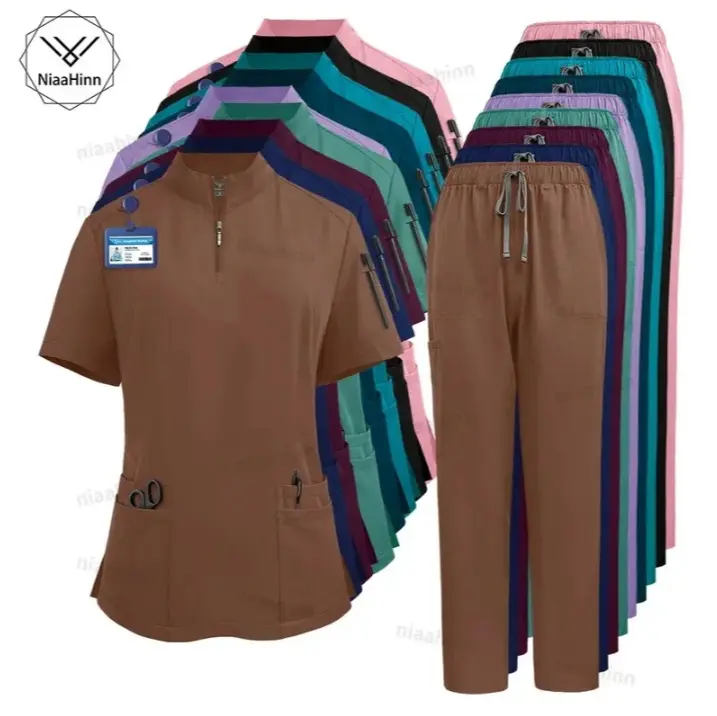 46% OFF NiaaHinn Surgical Uniforms Woman Scrub Set Medical Nurse Beauty Salon Workwear Clinical Scrubs Top + Pant Spa Doctor Nursing Tunic Suit