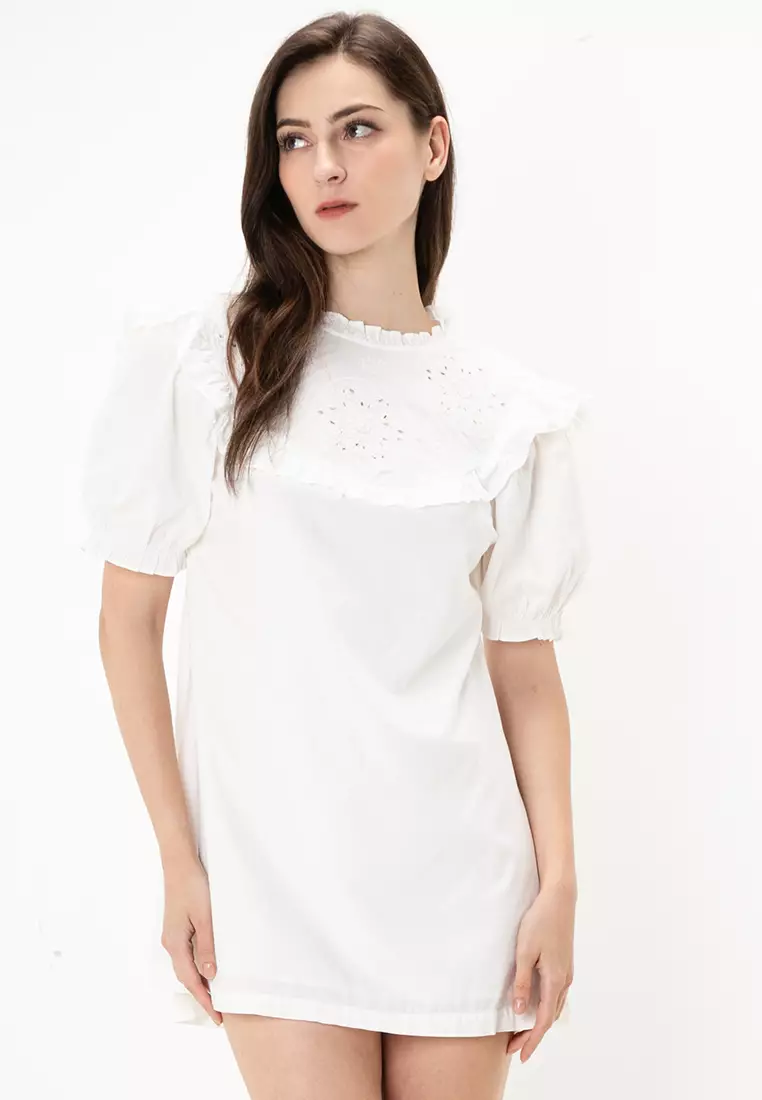 83% OFF Zoe Cutwork Ruffle Mini Dress