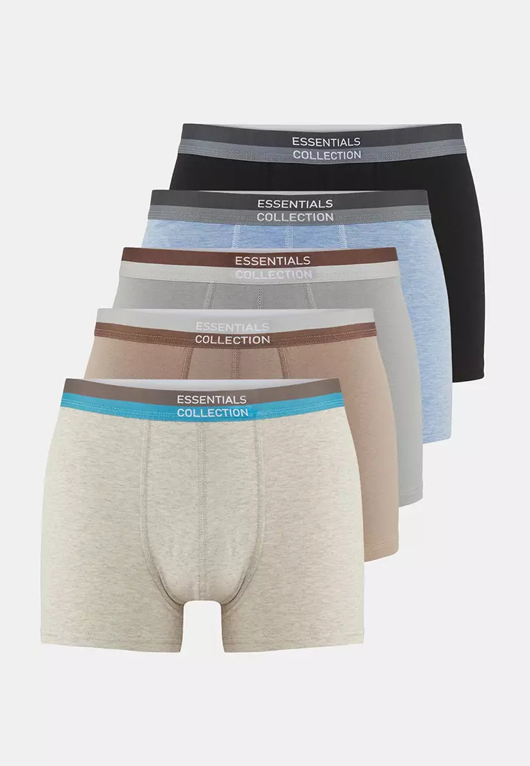41% OFF Multicolored 5-Pack Basic Slogan Elastic Cotton Boxer TMNSS25BX00002