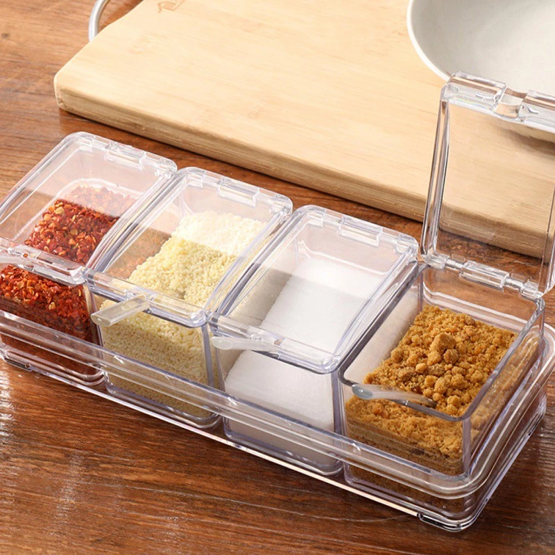 44% 【4Pcs Spoons Included】4 IN 1 Kitchen Acrylic Seasoning Box Seasoning Pot Set Salt Spice Container