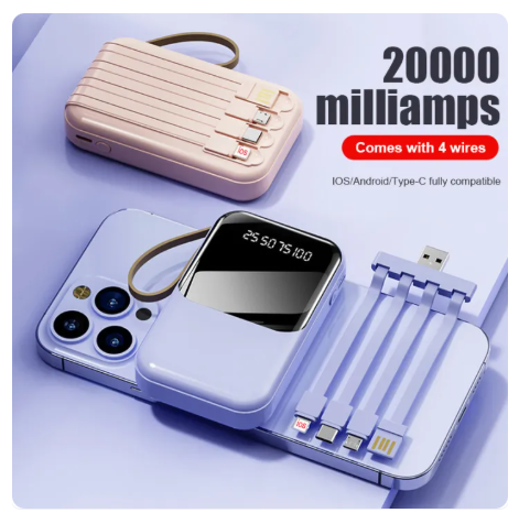 52% OFF Fast Charging KC58 20000mAh Battery Capacity Power Bank with Multi Cable and Digital LED Display Macaron Powerbank