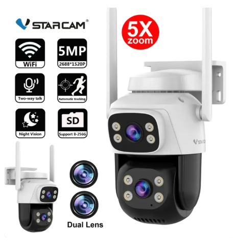41% OFF Vstarcam 5MP 5X Digital Zoom Dual Lens Dual Screen Wifi PTZ IP Camera Waterproof Outdoor Wifi Surveillance Home Security Cameras