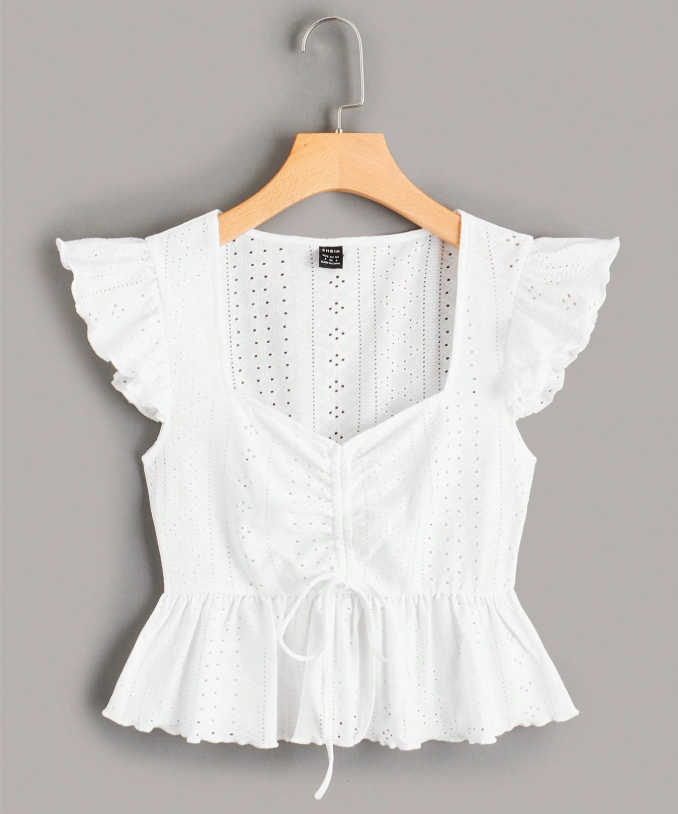 4% OFF Soleia Butterfly Sleeve Drawstring Peplum Schiffy Blouse