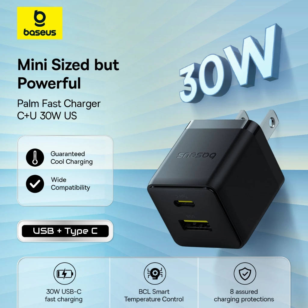 65% OFF【24-Month Warranty】Baseus 30W Fast Charger Type-C+USB Quick Charging Support PD3.0 QC3.0 Adapter