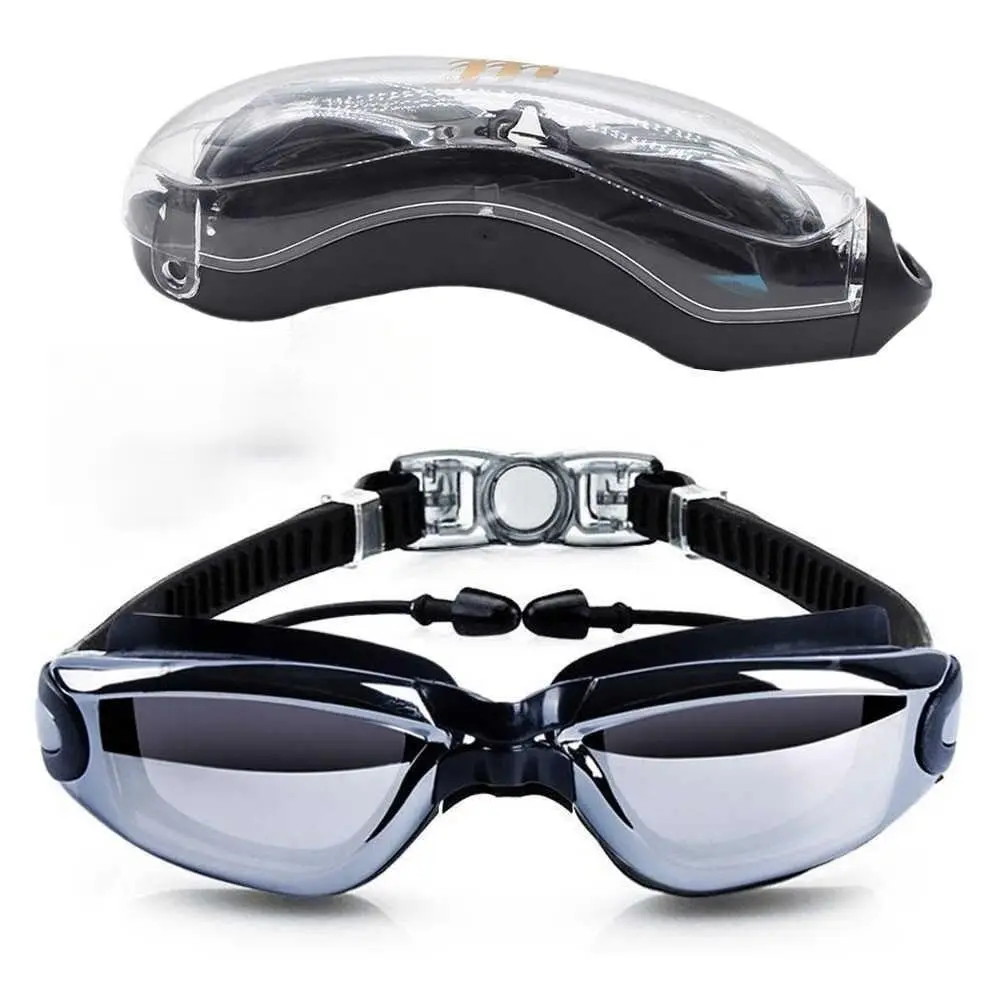 60% OFF Large Frame Swimming Goggles With Earplug HD Transparent Glasses Anti fog Silicone Waterproof
