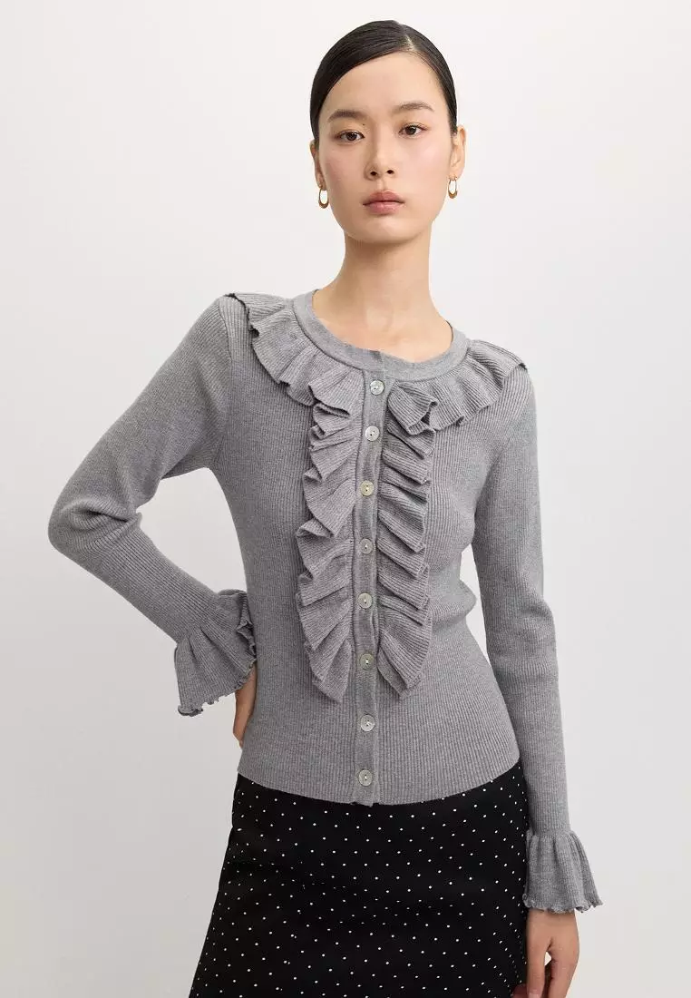 42% OFF Pomelo Ruffled Edge Button Cardigan