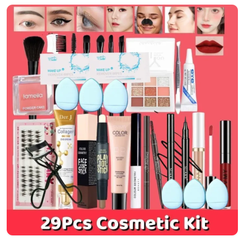 41% OFF 【Delivery 2-3 days】KUESICR 【29Pcs Makeup Set Cosmetic Kit】Makeup brushes+eye cream+lip glaze+eyebrow +puff+concealer+eyebrow pencil+powder blusher+Eyelash curler+Eyeliner+eye shadow+BB cream+false eyelashes+Mascara+cosmetic stick
