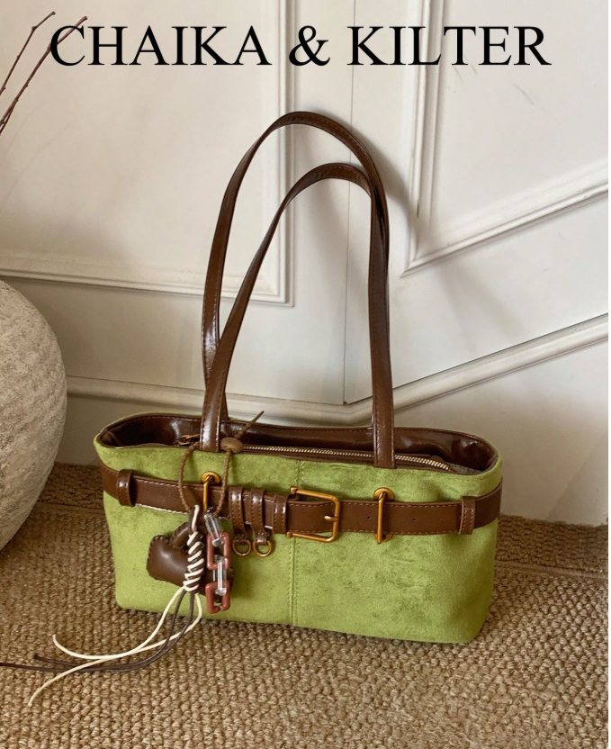 20% OFF CHAIKA & KILTER 1pc Solid Color Suede-Like Fabric With PU Leather Shoulder Bag, Vintage Fashion Hobo Bag With Strap Decor, Zipper Closure, Dual Handles, Suitable For Daily Use (Sold With Pendant)