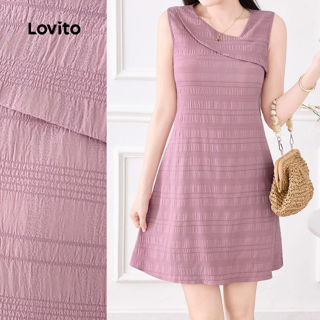 41% OFF Lovito Women Casual Dress Korean Asymmetrical Simple Spring/summer Gray Pink Dress L155ED775
