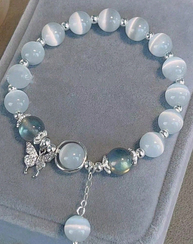 21% OFF 1pc Minimalist Gray & White Moonstone Crystal Bracelet, Versatile And Elegant Accessory Suitable For Girls