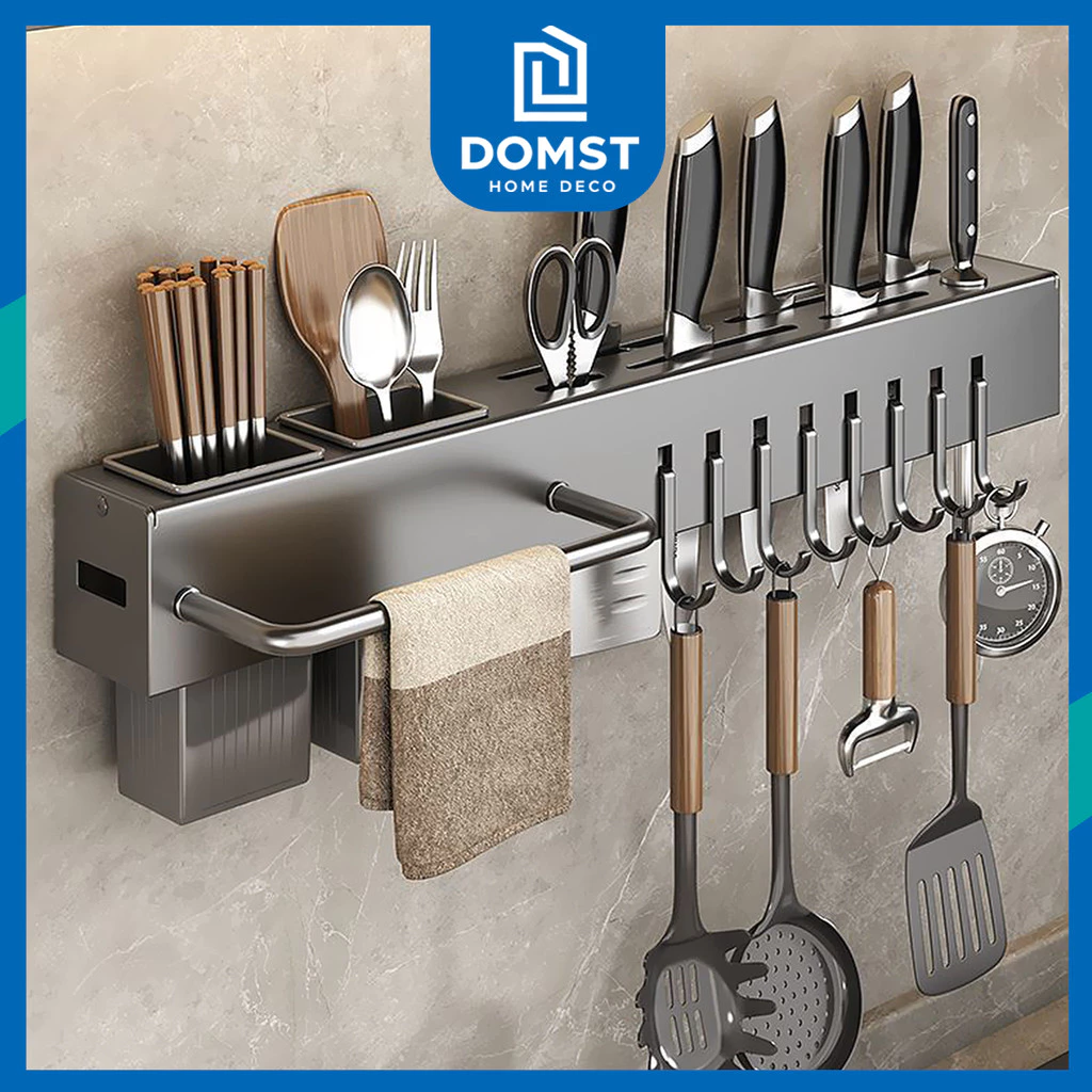 70% OFF DOMST Wall-Mounted Knife Rack Organizer with Chopstick, Utensil&Towel Holder – No-Drill Installation