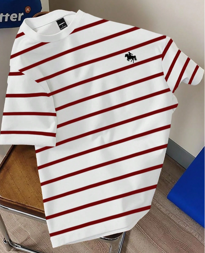 20% OFF Manfinity Hypemode Unisex Classic Striped Horse Print Casual T-Shirt, Fashionable Graphic Tee Red And White Shirt