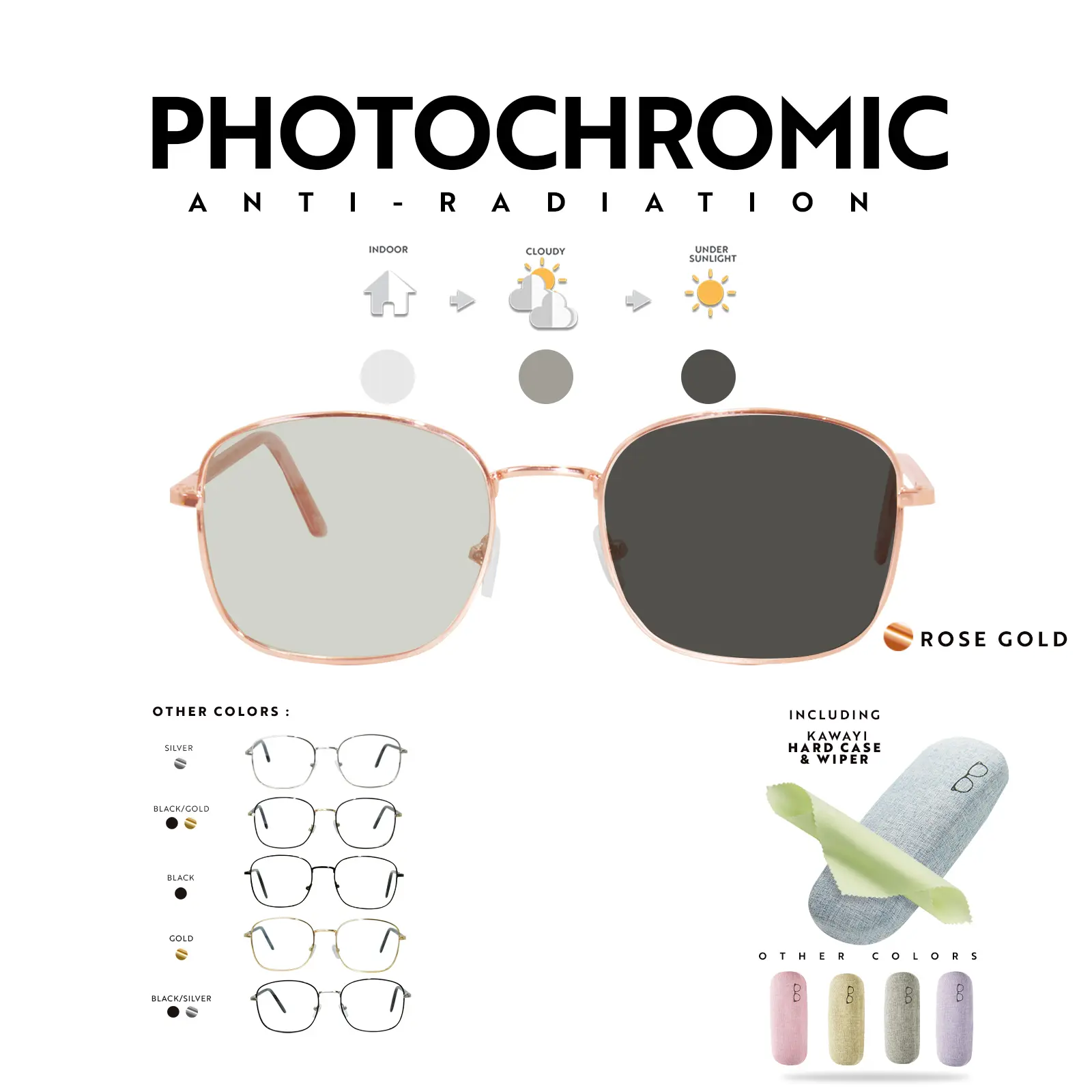64% OFF Photochromic KAWAYI Metal With Spring Style Anti-radiation Glasses for men and women with free hardcase 1949 eyeglasses