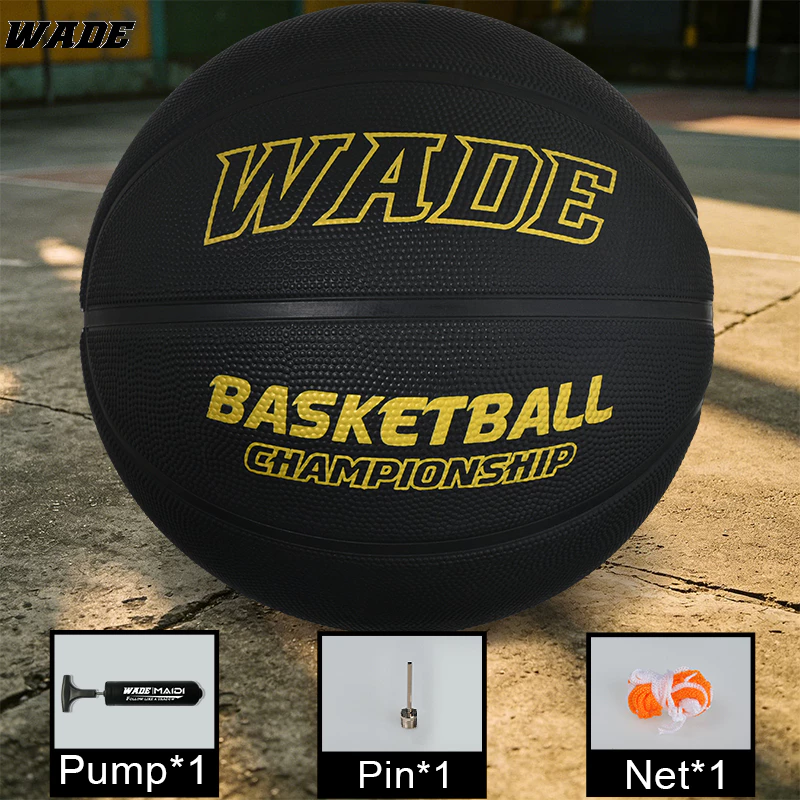 37% OFF WADE Original Basketball Ball Black Size 7# Kids Youth Bola Rubber for Basketball Outdoor Adult Training With Free Pin、Net、Pump