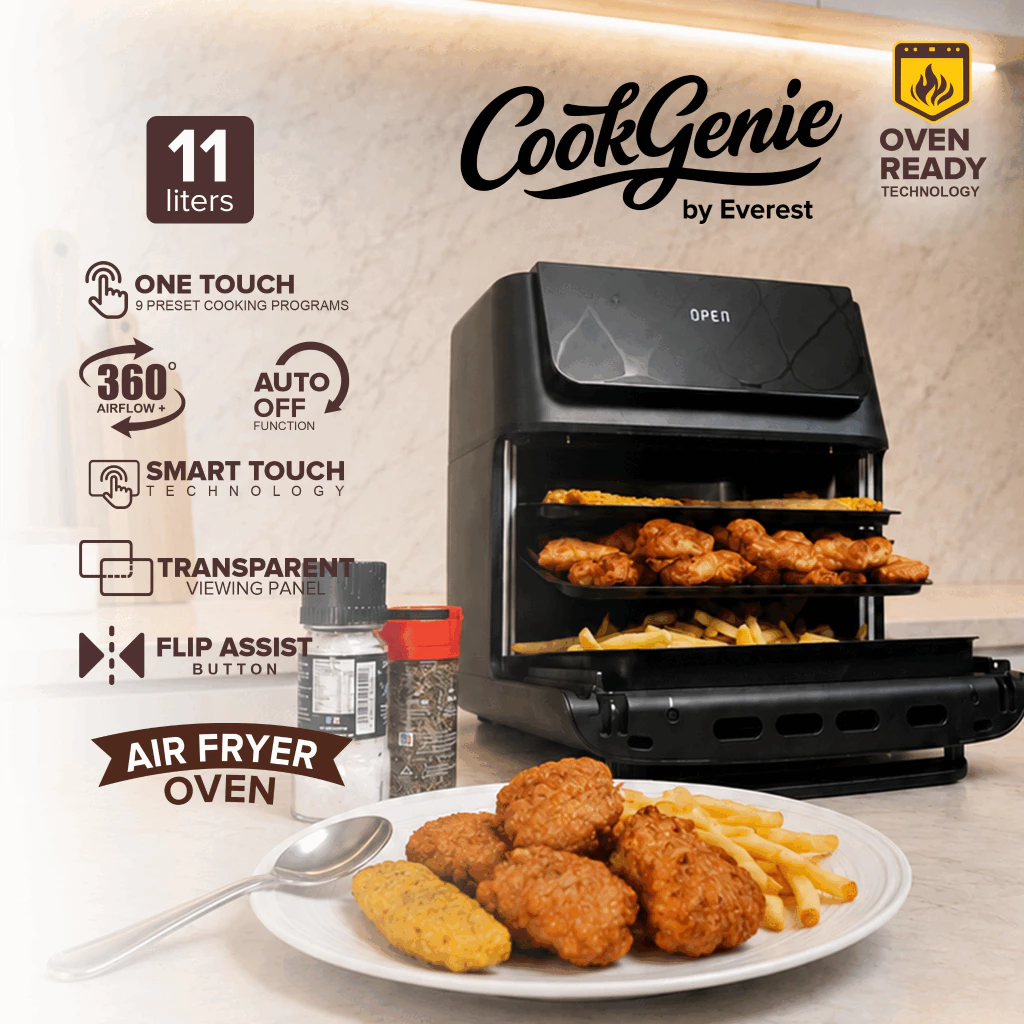 50% OFF (Online Exclusive) EVEREST Air Fryer Oven/ Non Inverter/ One Touch 9 Preset Cooking Programs/ 11L