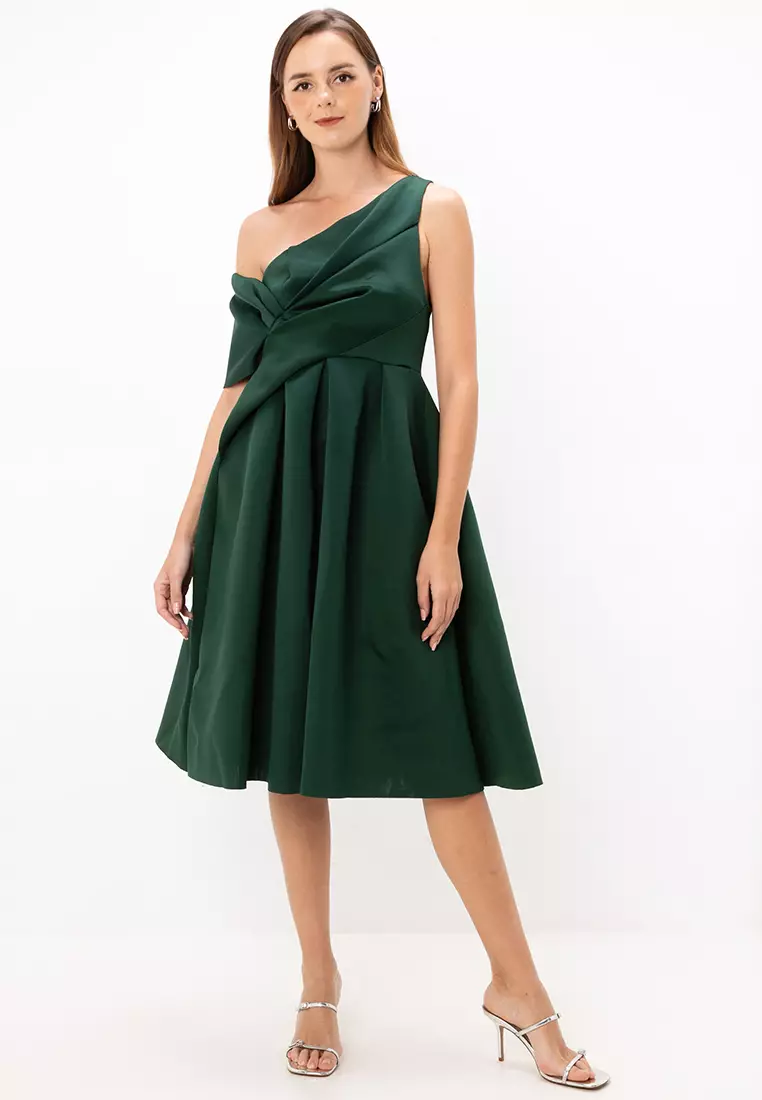 86% OFF Bare Shoulder Prom Scuba Midi Dress