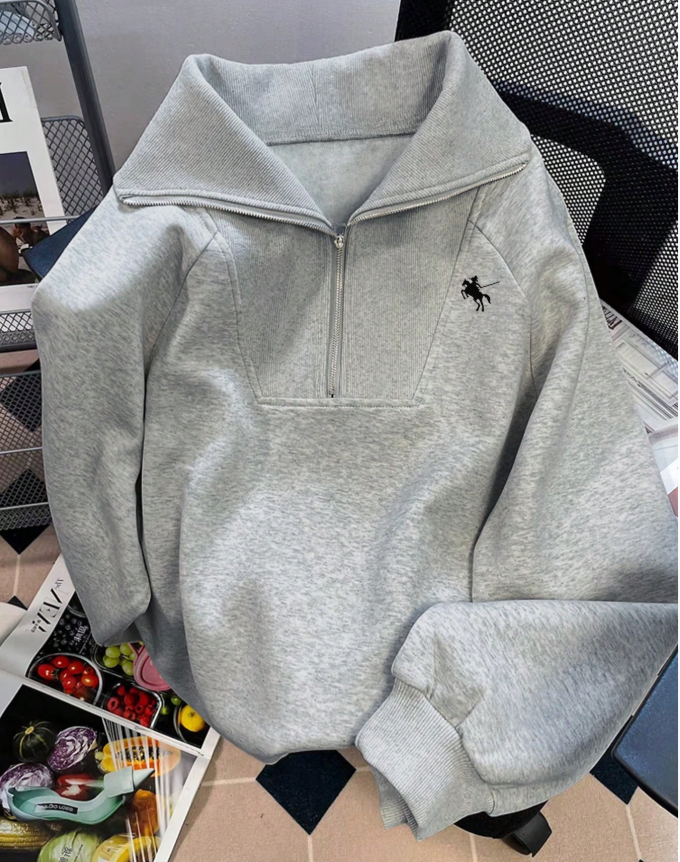 48% OFF INAWLY Casual Loose High Collar Zipper Half-Zip Graphic Print Long Sleeve Pullover Sweatshirt Fall
