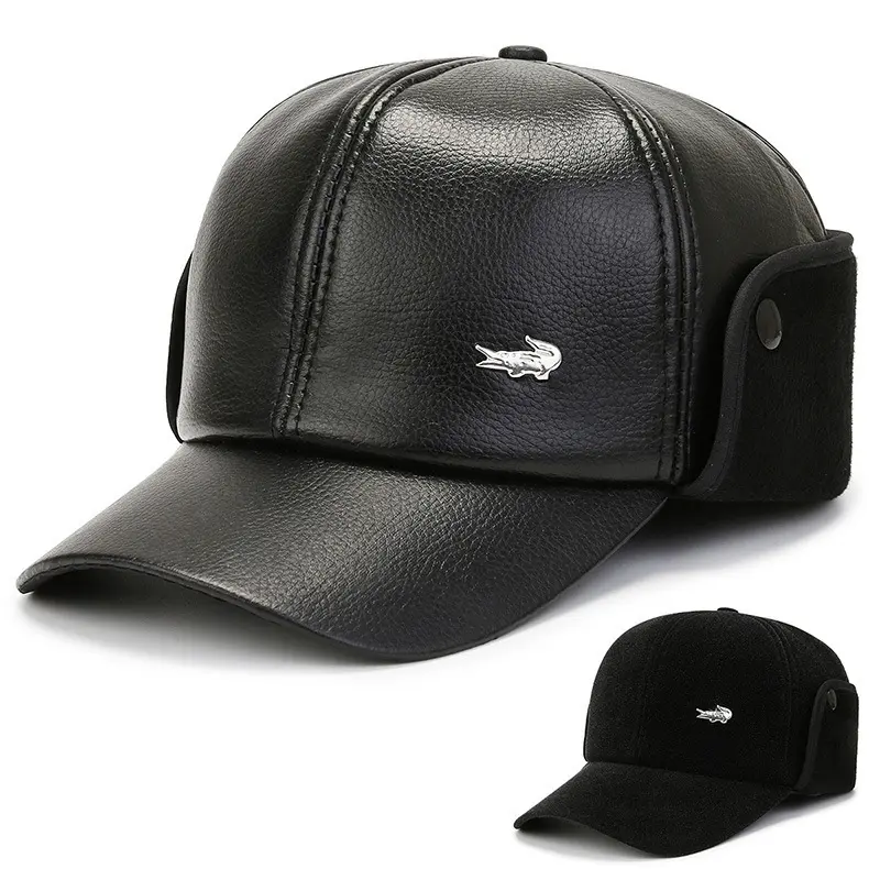 45% OFF Hat Leather Hat Winter Men's Old Peaked Cap Grandpa Winter Warm Hat Dad Earmuffs Hat