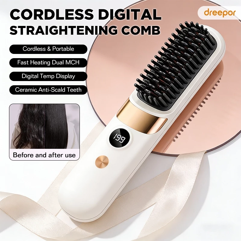 67% OFF Dreepor Cordless Wireless Ionic Hair Straightener Brush 3600mah Portable Electric Hair Iron Comb