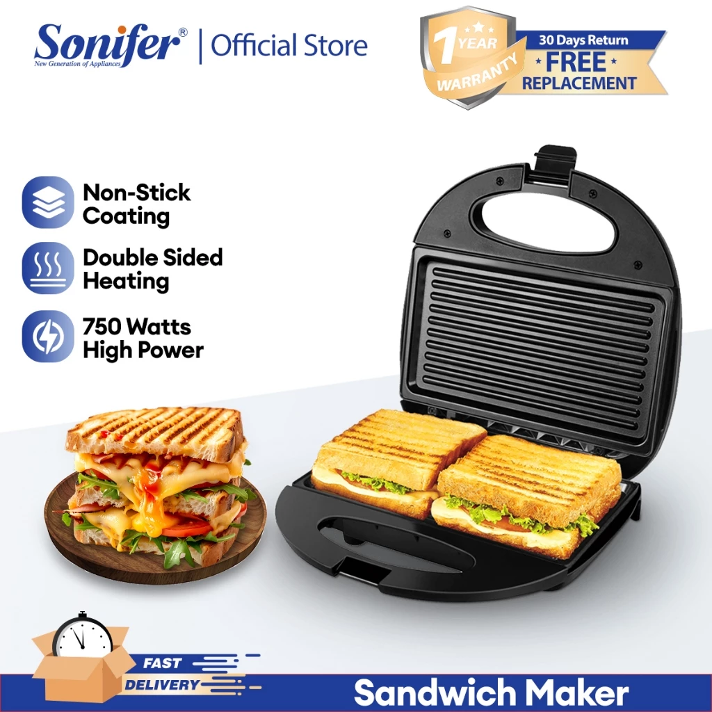 50% OFF Sonifer electric Panini Press and electric Sandwich Maker Non-Stick Black