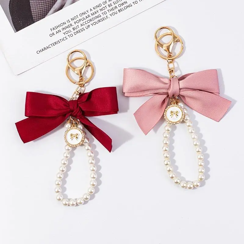 45% OFF Beaded Bow Keychain - Sweet Ribbon Bowknot Keyring with Metal Buckle Fashion Bag Jewelry Gift
