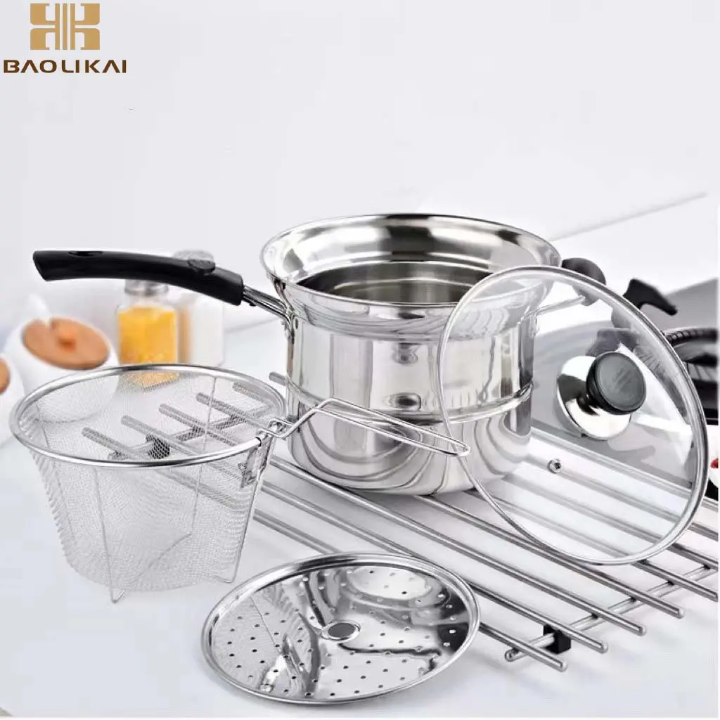 55% OFF 4pcs stainless steel multi-function pot noodle cooker frying pan soup pot mesh screen steaming plate with glass lid