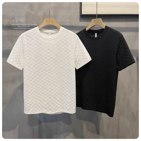 95% OFF HUILISHI Jacquard Men's Fashionable Casual Korean Style Short Sleeve T-Shirt