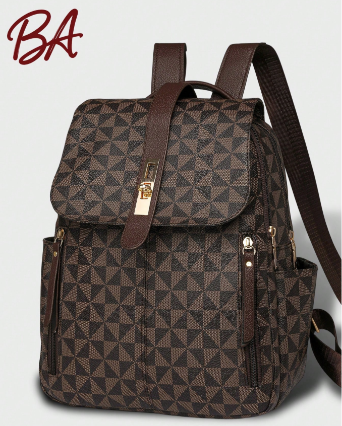 6% OFF Anti-Theft Geometric Print PU Leather Backpack, Women's Wallet, Multifunctional Fashion Daily Bag, Multi-Pocket Lightweight Travel Bag, Large Capacity Minimalist School Bag, Convenient Backpack