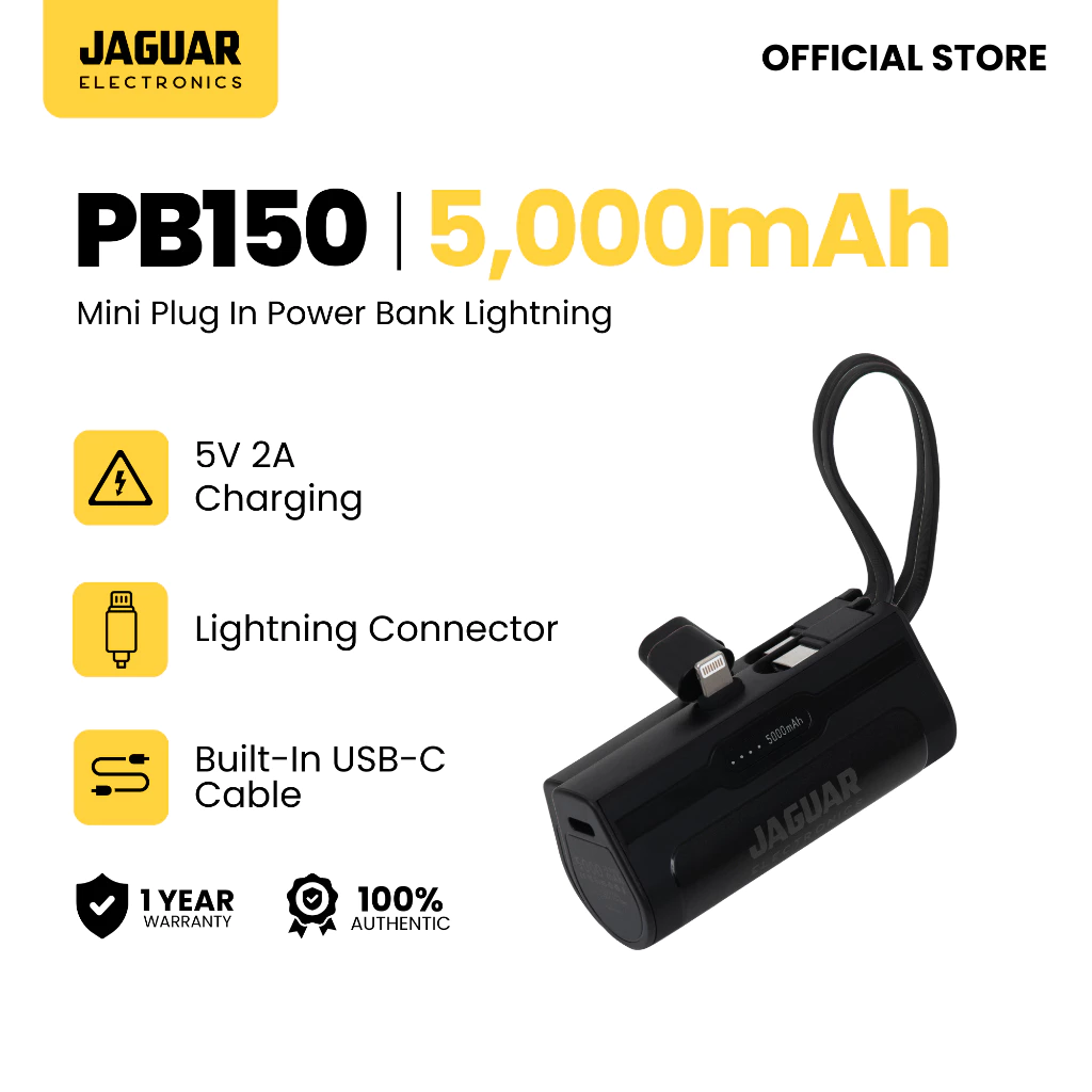 57% OFF JAGUAR ELECTRONICS PB150 Mini Plug In Power Bank 5000mAh Pocket Size With Built-in Cable