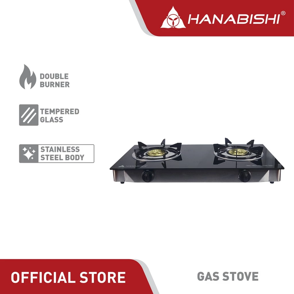 10% OFF Hanabishi Double Burner Gas Stove GGS200 Tempered glass and Stainless Steel body