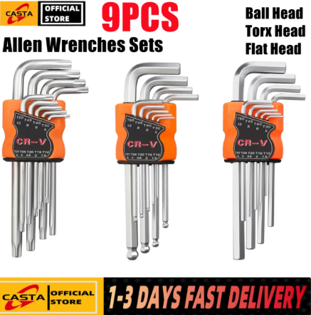 33% OFF 9 PCS Hex Key Wrench Set Hex Key Allen Wrench Set Allen Key L Handle Ball Head Long Arm CR-V Hex Key Allen Wrench Spanner Wrenches Set Repair Hand Tools Kit Muliti-purpose Tool For Car Automobile Motorcycle Bicycle Multifunctional Set Repair Devic