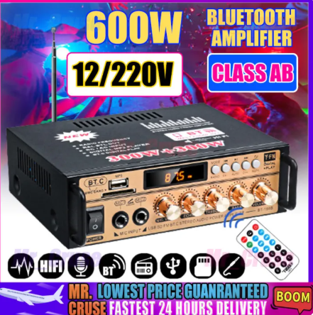 65% OFF  2000W AV-668BT Bluetooth Stereo Amplifier 12V/220V 2CH With Luminous Knob HIFI Audio Amplifier Car/Home Karaoke Digital MP3 Player