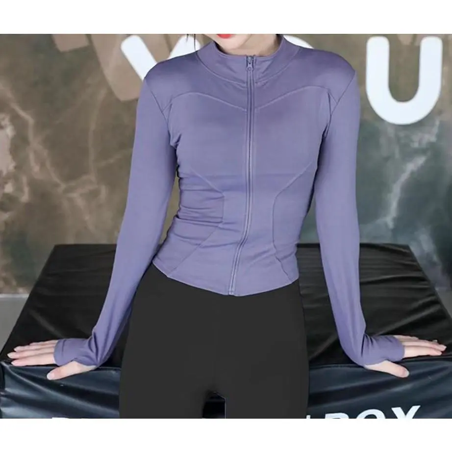 50% OFF BUBUYOYO long sleeve with zipper women yoga tops sports long coat tighst quick drying clothes running fitness jacket