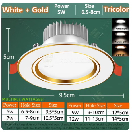 53% OFF LED Pin Light Ceiling Lights 5W/7W/9W/12W Tricolor Energy-Saving 80% House use Embedded Panel Light decoration lighting