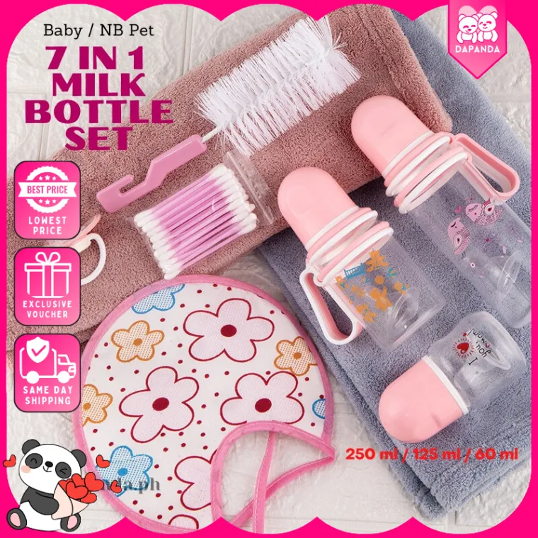 59% OFF DAPANDA 250ml/125ml/60ml Bundle 7in1 Baby Bottle Set Feeding Essential Bib Pacifier with Free Gifts
