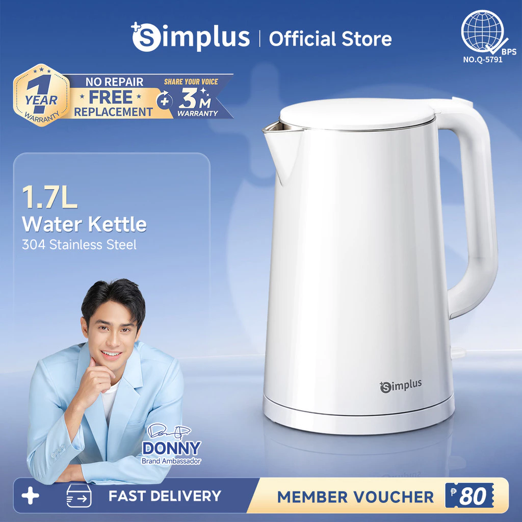 44% OFF Simplus Electric Kettle 304 Stainless Steel 1500W Fast Heating Anti-Dry Burn Protection