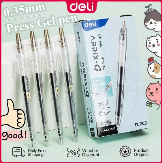 SAVE 65% Deli 12PCS 0.35mm Press Gel Pen Black Ink
