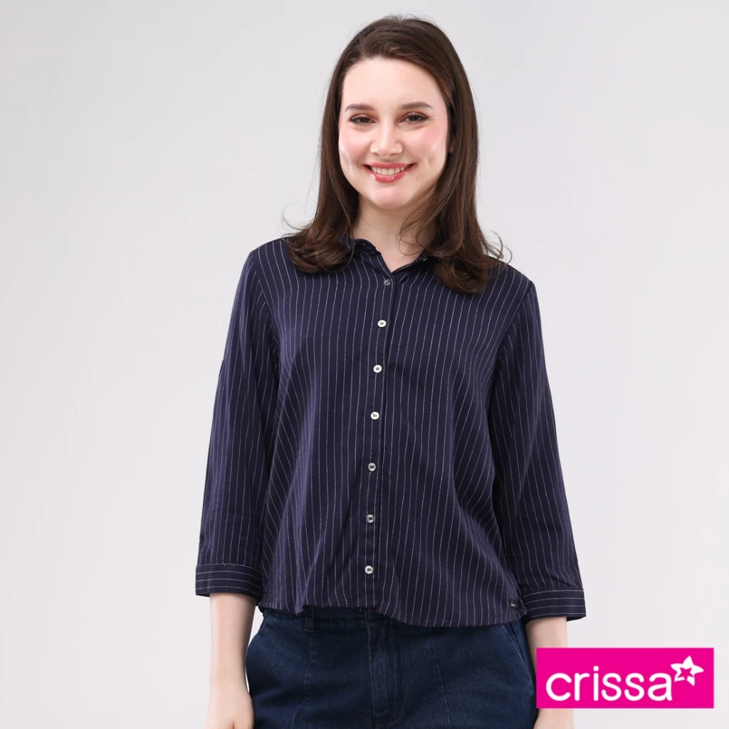 59% OFF Crissa Cotton Stripes 3/4 Sleeves Blouse CSFT18-0543 [Blouse for women]