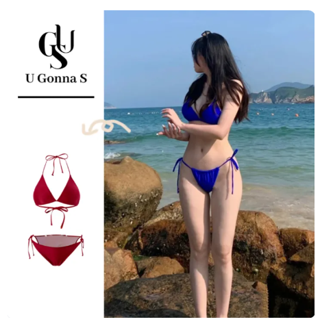 35% OFF Bikini Set Beach Wear Swimsuit Women Sexy Padding 2 Piece 2024 New Style V-neck Halter Sleeveless Black Blue Pink High Waist Cute Fashion Stretchable