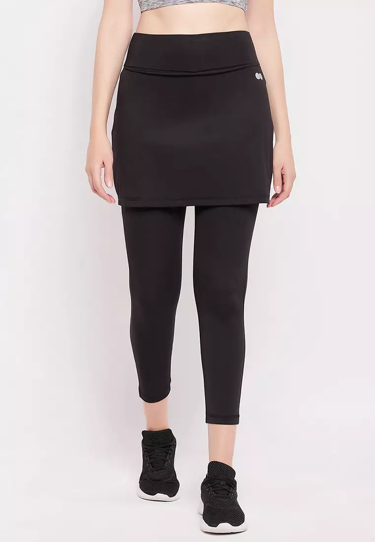 85% OFF Clovia Snug-Fit High Rise Active Skirt with Attached Tights in Black