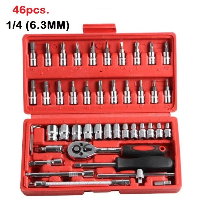 59% OFF 46pcs 1/4-Inch Socket Set Car Repair Tool Ratchet Torque Wrench Combo Tools Kit Auto Repairing