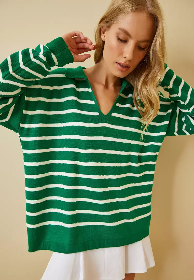 80% OFF Polo Collar Crop Knitwear Sweater