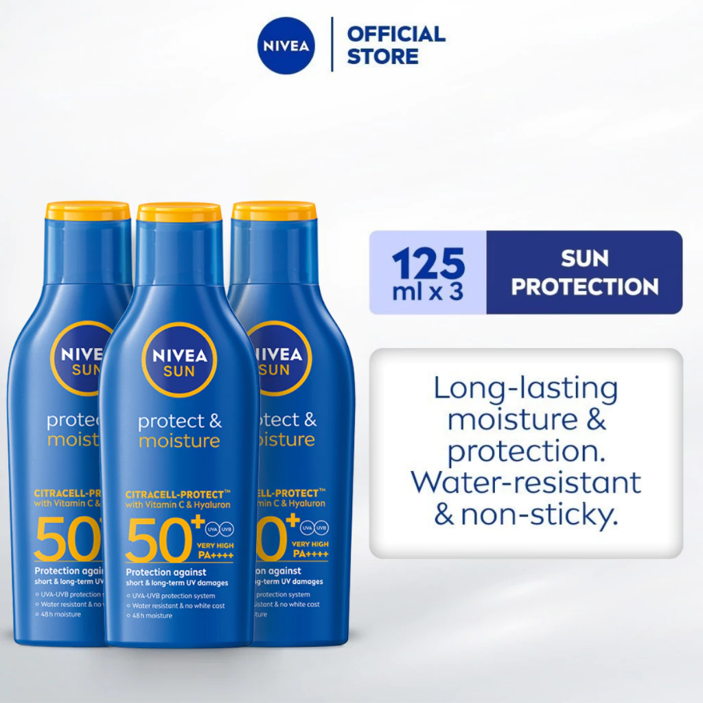 36% OFF PACK OF 3 NIVEA Sun Protect & Moisture Sunblock/Sunscreen Lotion with SPF 50, 125ml