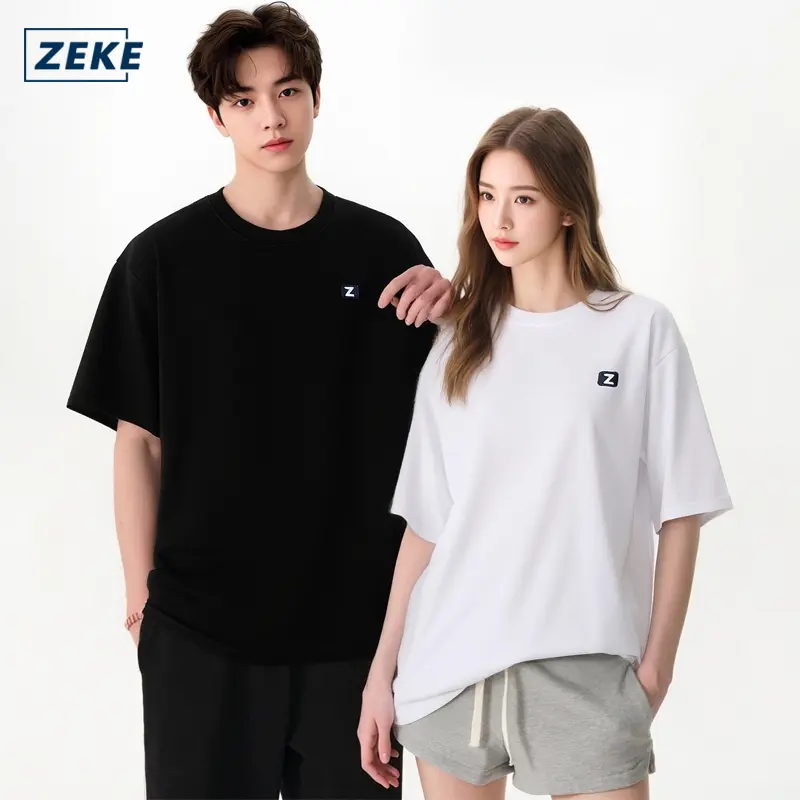 58% OFF ZEKE A0028 Embroidered Logo T-shirt For Men Short Sleeve Crewneck Casual Oversized Plain Tops Unisex