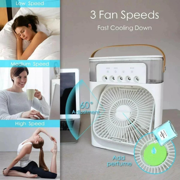 40% OFF 3 in 1 USB Mini Portable Fan Air Cooling fan Humidifier Purifier Mist Cooler with 7 Colors LED Light